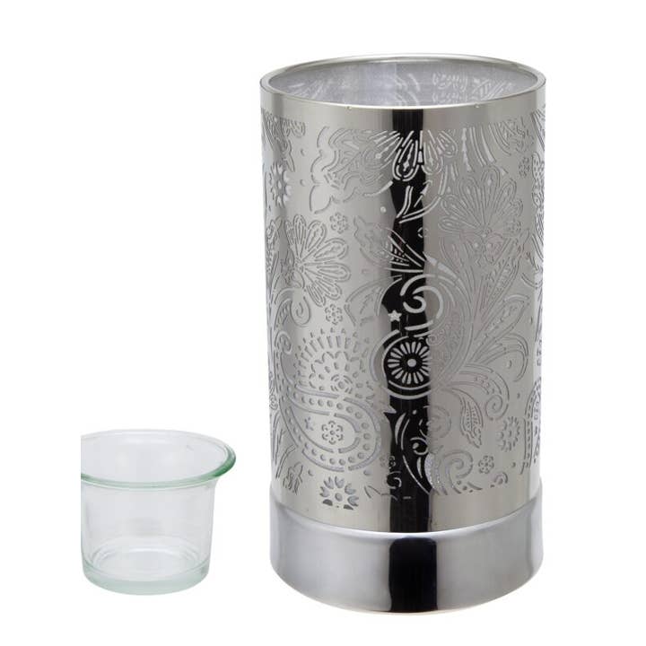 7" Touch Lamp/Oil Burner/Wax Warmer - Silver Secret Garden for wholesale by Peterson Houseware & Artwares US