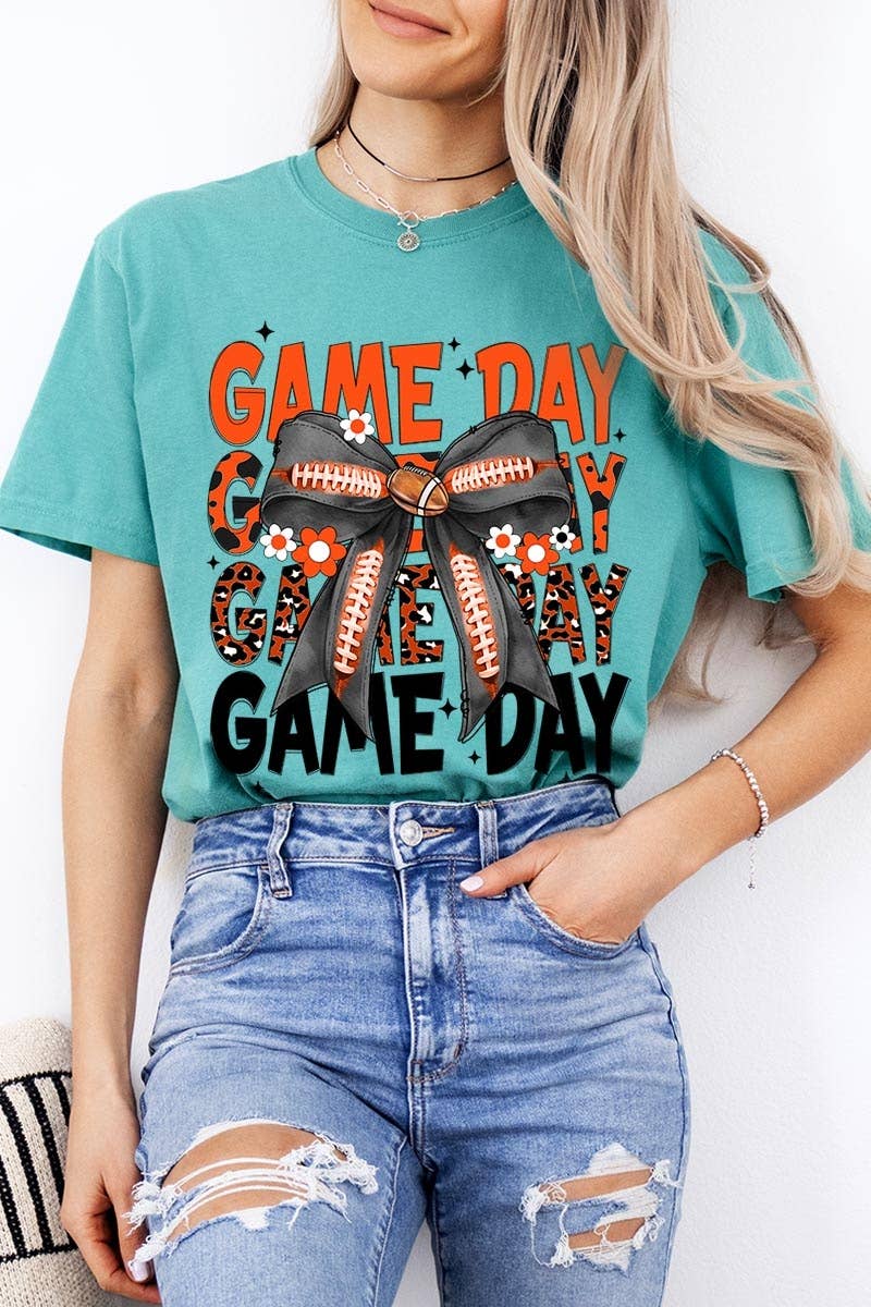 Pink Irene Wholesale – wholesale Tröjor – Dam – Orange Black Football GameDay Bow Plaggfärgad T-shirt17