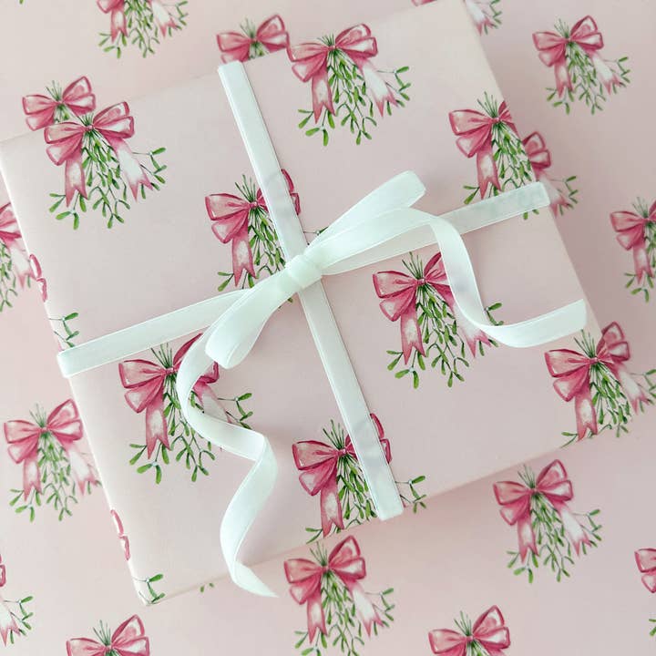 Paper Betty - Wholesale Flat wrap - Pink Mistletoe Wrapping Paper Sheets, Pinkmas Gift Wrap4