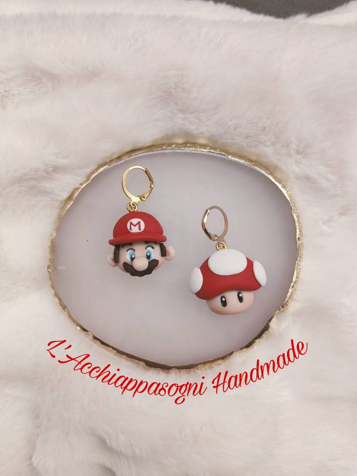 Super Mario-inspired earrings for wholesale by Acchiappasogni Handmade