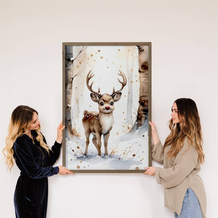 Hangout Home - Wholesale Art print - Cute Little Rudolph - Christmas Canvas Art - Wood Framed Art4
