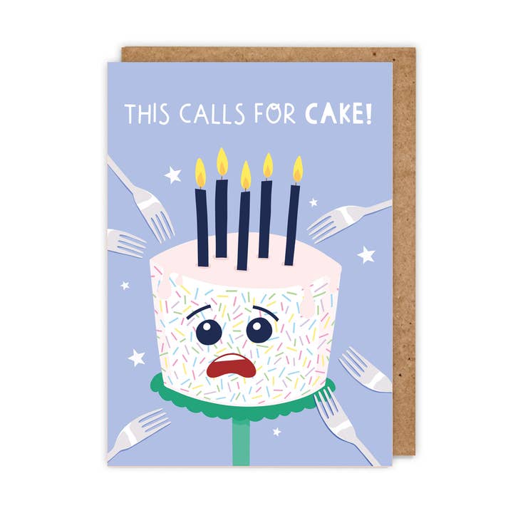 Detta kräver tårta! Roligt & gulligt illustrerat födelsedagskort för wholesale av Zoe Spry