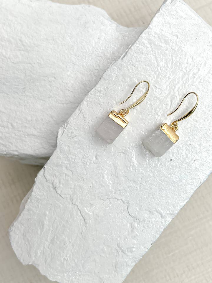 Quartz Cube Gold Plated Earrings for wholesale by Roc Jewellery