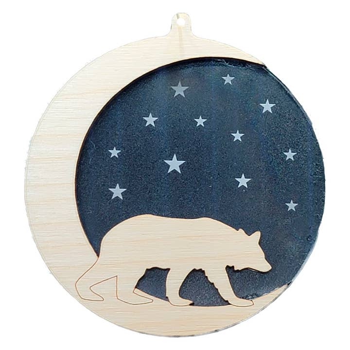 Bear Ornament, Handcrafted wood and acrylic ornament for wholesale by Spears Creations