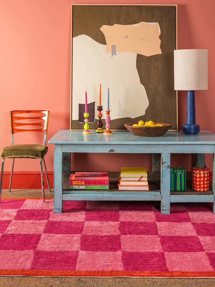 Pixie Check & Scallop Recycled Cotton Rug for wholesale by Ian Snow Ltd