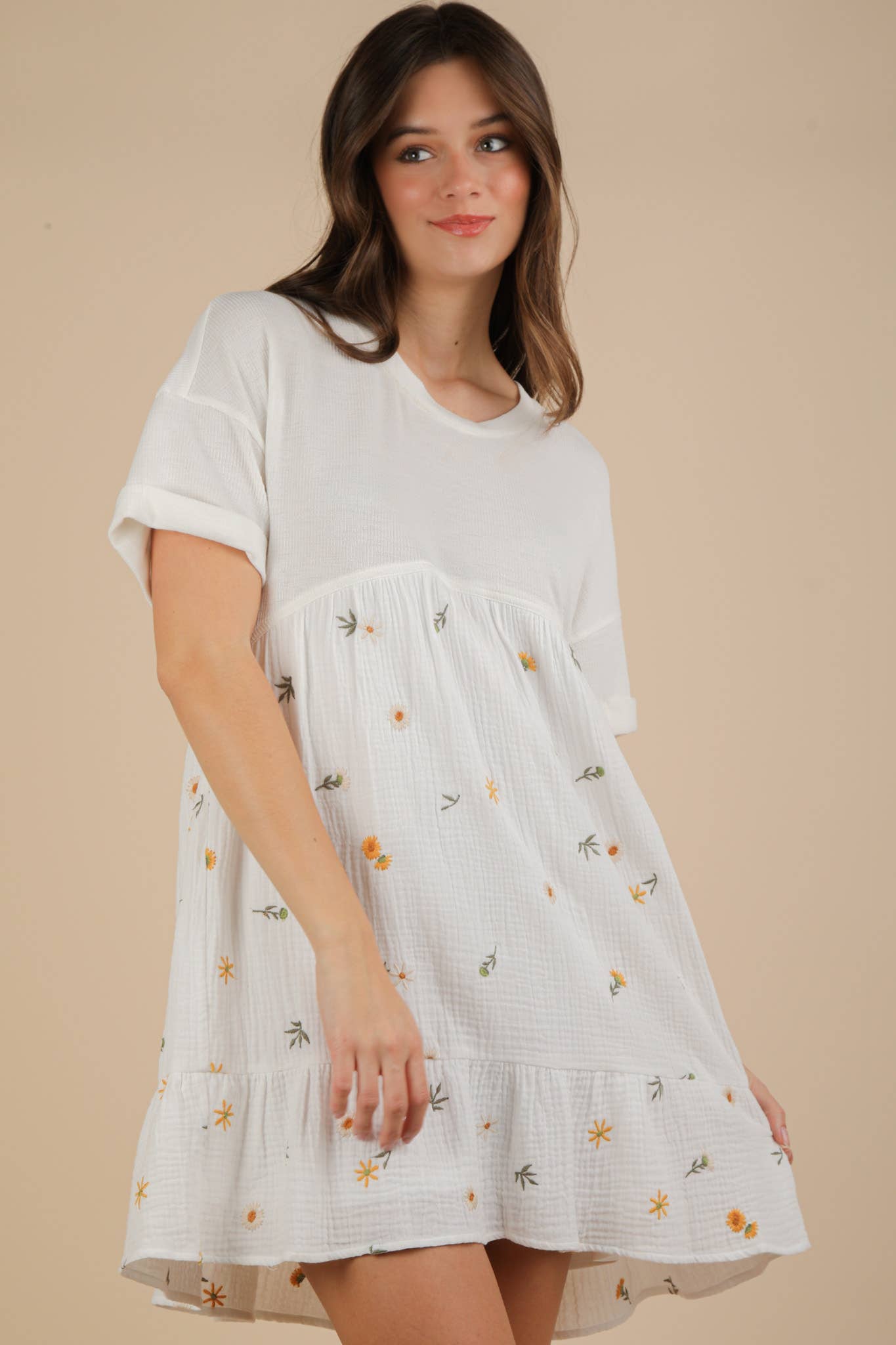 VERY J - Wholesale Dress - Women's - ND31718-Oversized Floral Embroidered Knit Mini Dress1