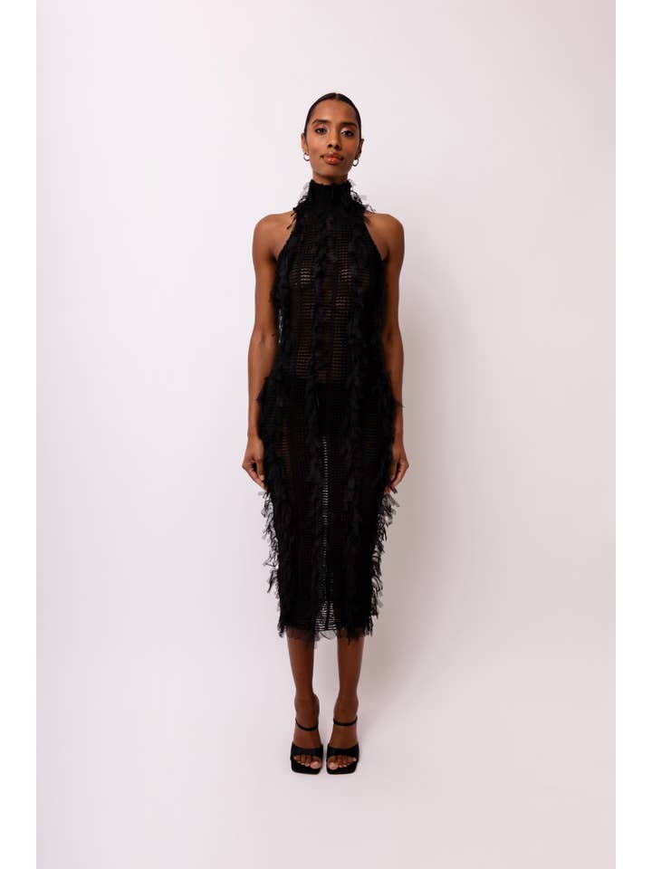 Calla Black High Neck Midi Dress for wholesale on Faire