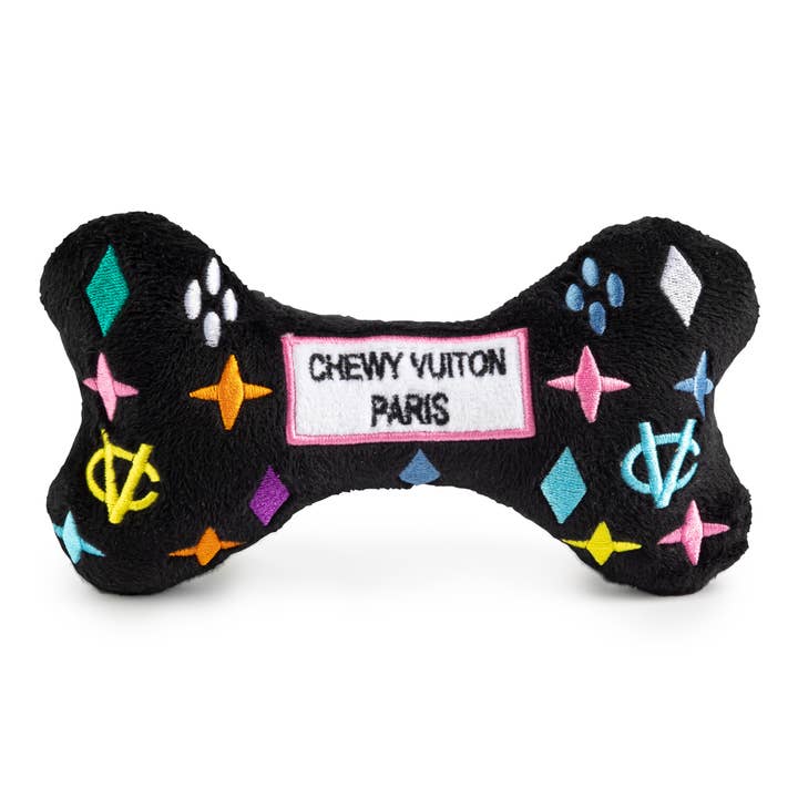 Haute Diggity Dog - Wholesale Pet Squeaky Toy - Dog - Black Monogram Chewy Vuiton Bone Squeaker Dog Toy
