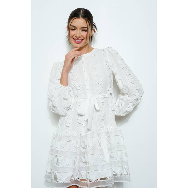 INA - Wholesale Dress - Women's - Embroidered Lace Puff Sleeve Mini Dress