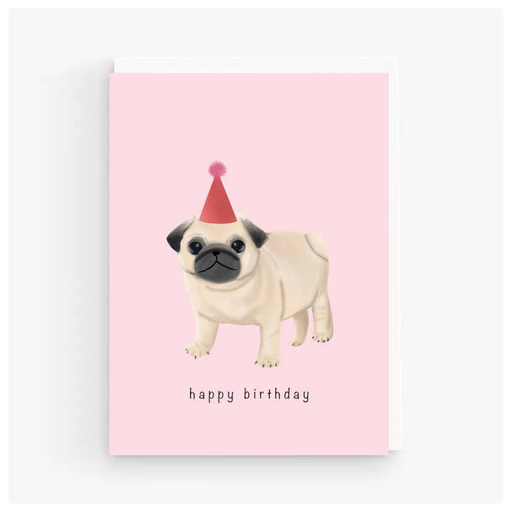 Cute Pug Birthday Card for wholesale by Moonbean Designs