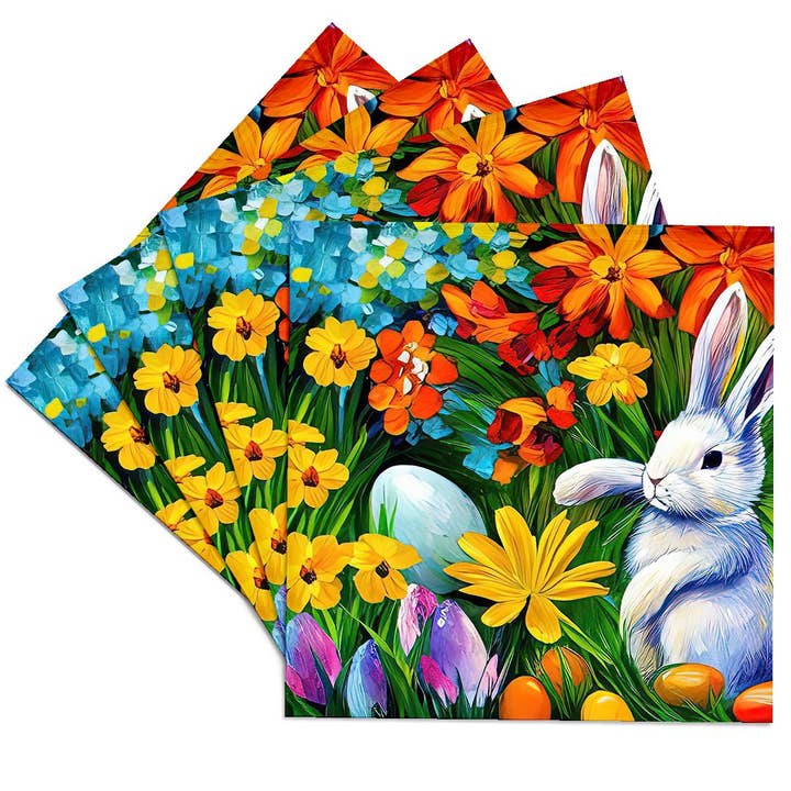 3dRose - Wholesale Coasters - 3dRose, White Easter bunny, eggs, flowers. The magic of the spring garden, Coaster