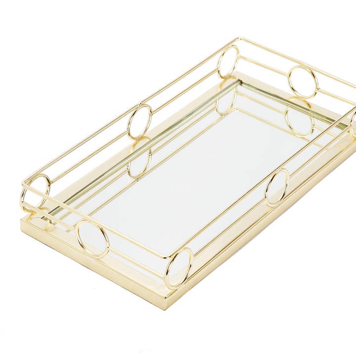 CLASSIC TOUCH DECOR INC. - Wholesale Decorative Tray - Gold Design Oblong Mirror Tray - 14"L2