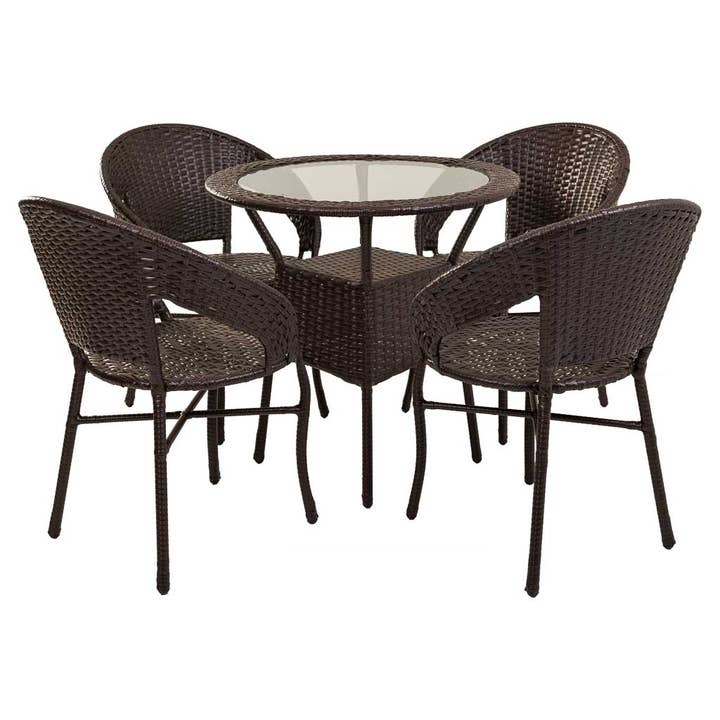 Ensemble table ronde (diamètre 75 cm, hauteur 71 cm) avec 4 fauteuils (58 x 57 x 76 cm) pour la vente par Creaciones Meng