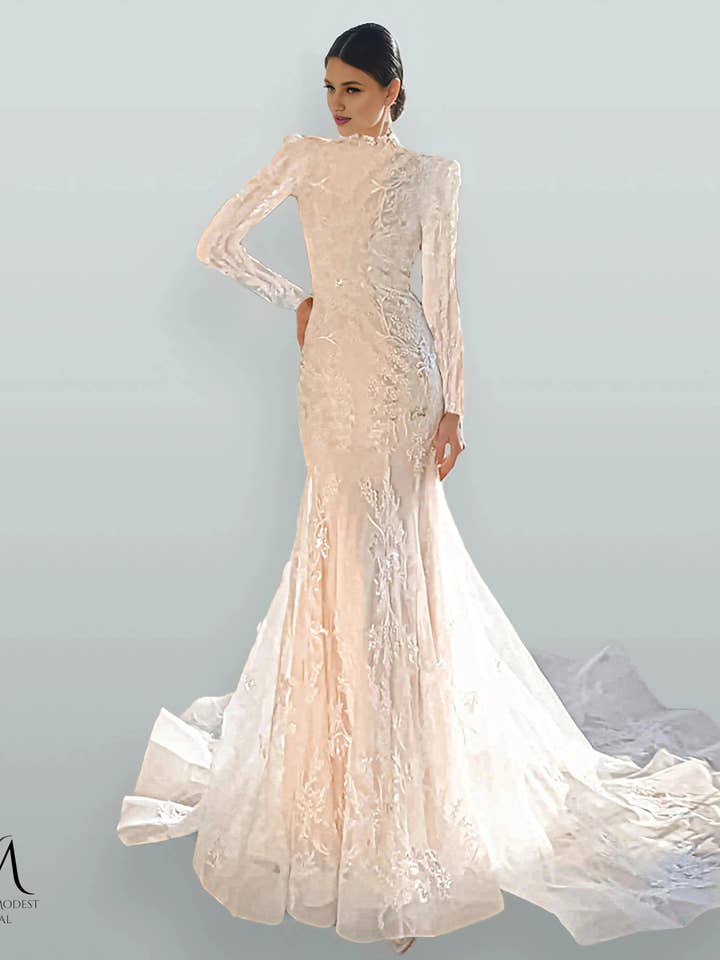 Fantasy - Blygsam Sjöjungfru Brudklänning för wholesale av Unique Modest Bridal