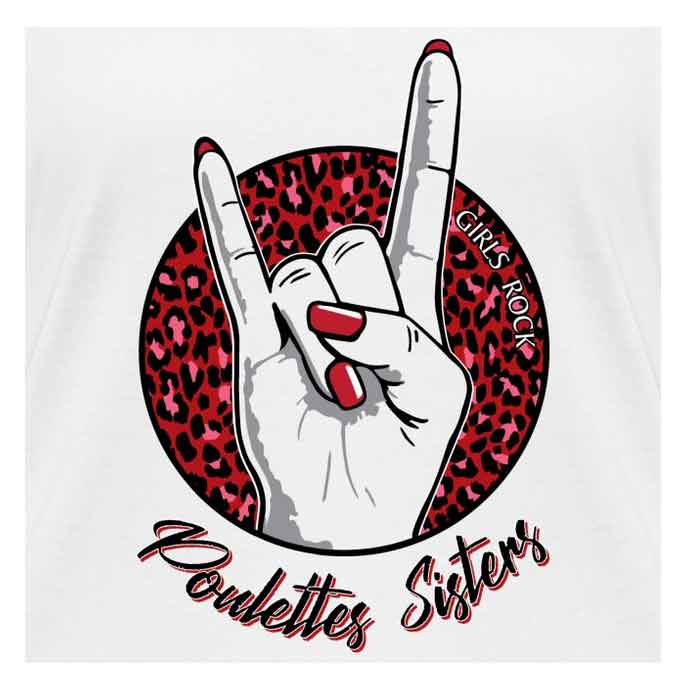 Poulettes Sisters – Großhandel T-Shirt mit Siebdruck – Damen – Damen-T-Shirt „Hell Yeah Leopard“ mit kurzem V-Ausschnitt, weiß1