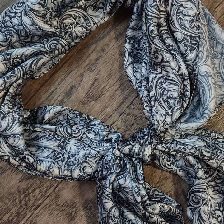 Double B Wild Rags - Wholesale Scarf - Women's - Wild Rag Engraved Sterling Silver Print Cowboy Western Neck Scarf Bandanna by Double B Wild Rags