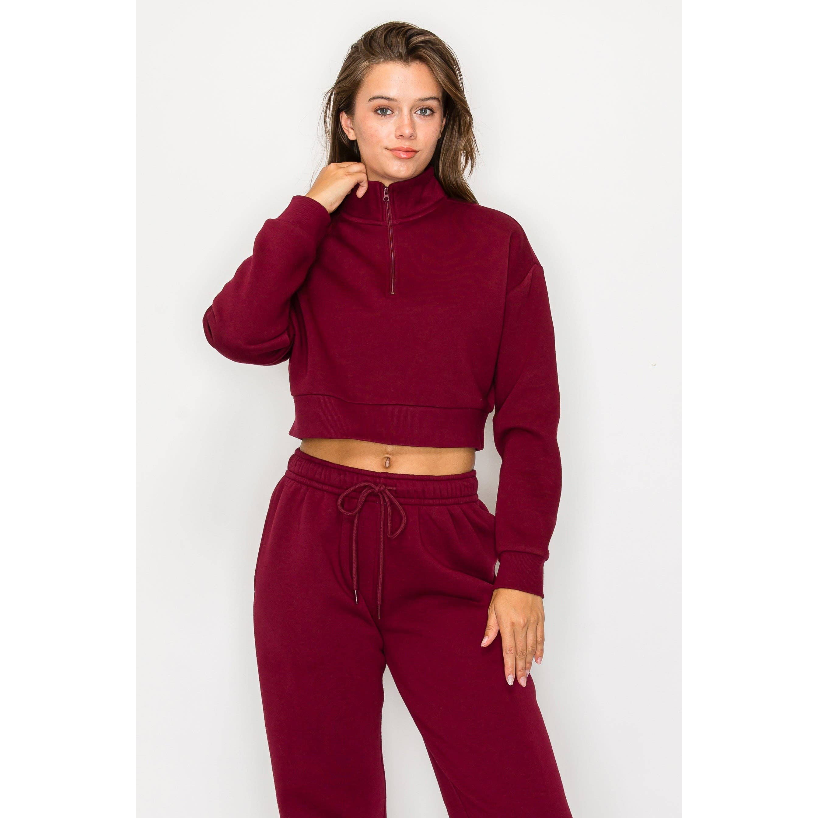 UP CLOTHING - Vente Sweat-shirt – femme - Sweat-shirt court à manches longues en polaire à demi-fermeture éclair6