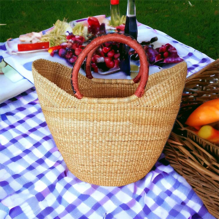 The African Home Goods - Wholesale Beach Bag - Large Yikene U-Shopper - Ghana Bolga Basket Fair Trade5
