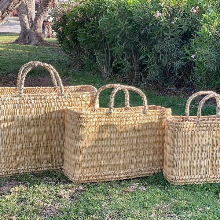 Reed Storage Baskets - Straw Moroccan Basket with handles for wholesale by Mikwi