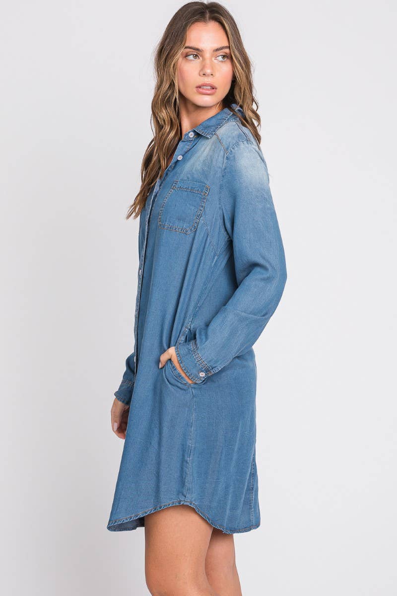ZiA Apparel - Wholesale Dress - Women's - Washed Shirts Denim Dress 15