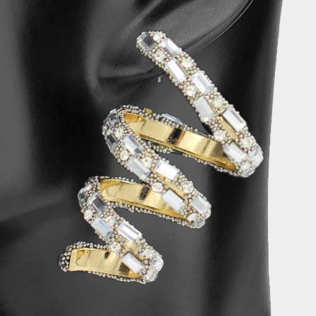 Brincos Espiral com Pedra de Corte Esmeralda de Tamanho Exagerado Decorada por atacado de Sensibling Corp.