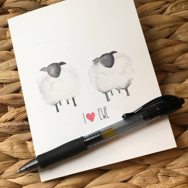 I Love Ewe | Watercolor Card for wholesale by Maria DeVito Palmer Designs LLC