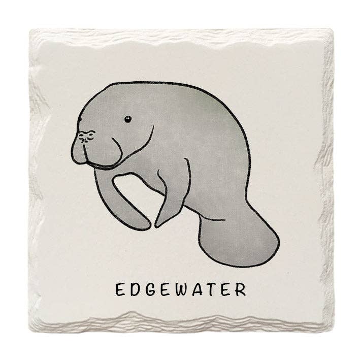 Customizable Manatee Doodle | Drink Coaster | Absorbent Ridged Ceramic for wholesale by Mill Wood Art