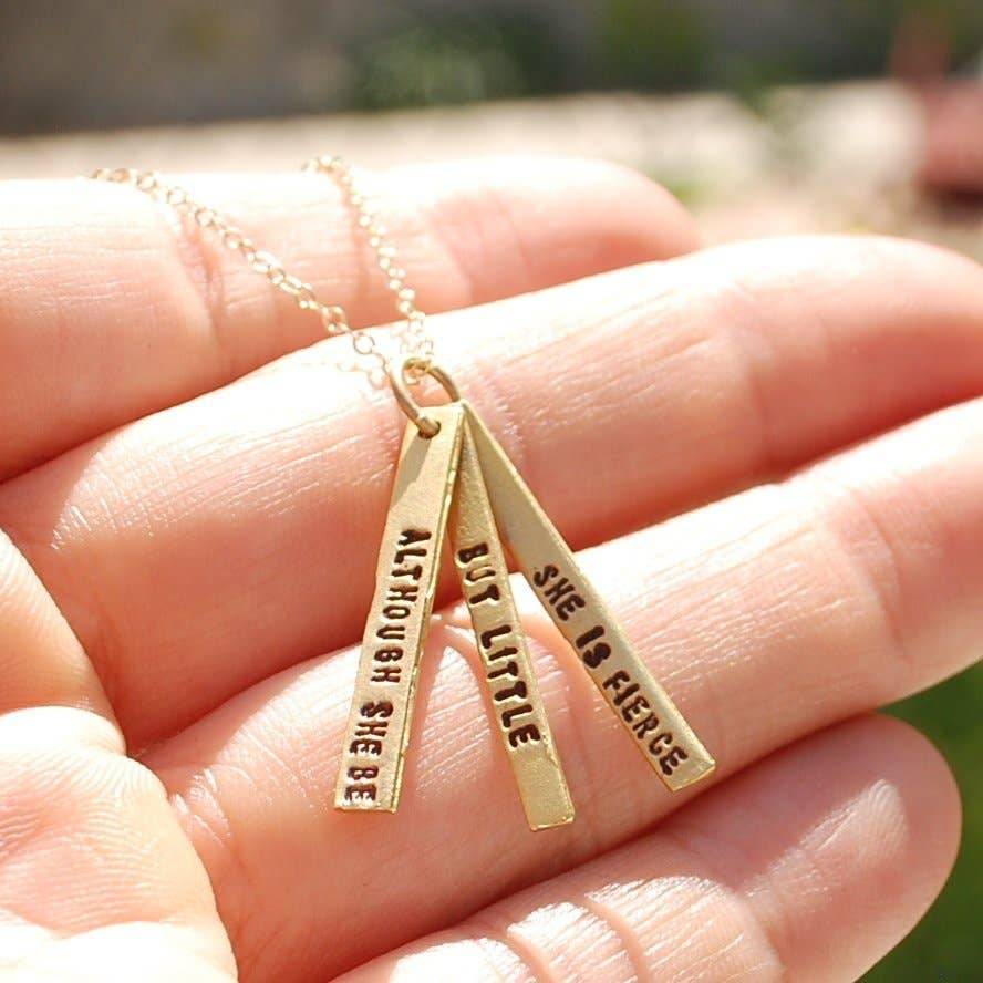 Chocolate and Steel - Wholesale Pendant/Charm Necklace - And though she be but little she is fierce - Shakespeare quote necklace11
