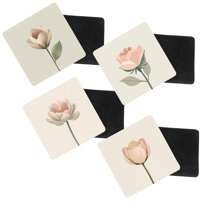 Sous-verres – lot de 4 | Fleurs roses minimalistes pour la vente par The Zenful Artist