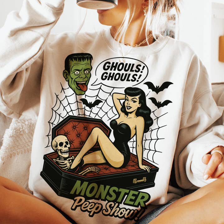CVH DREAMY LTD – wholesale T-shirt (graphic) – women's – Monster Peep Show Shirt, Halloween Monster Unisex Sweatshirt5