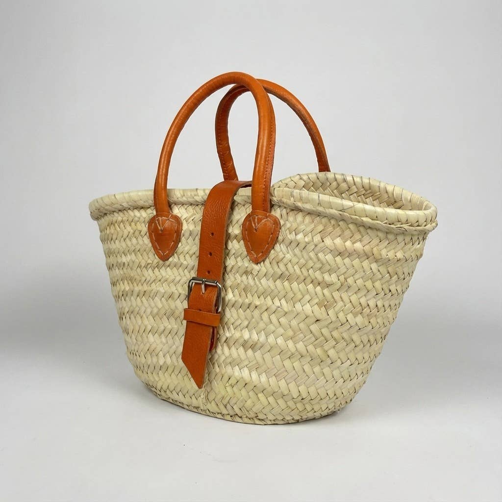 Melecraft – wholesale Strandväska – Mini fransk marknadskorg läderrem stråväska4