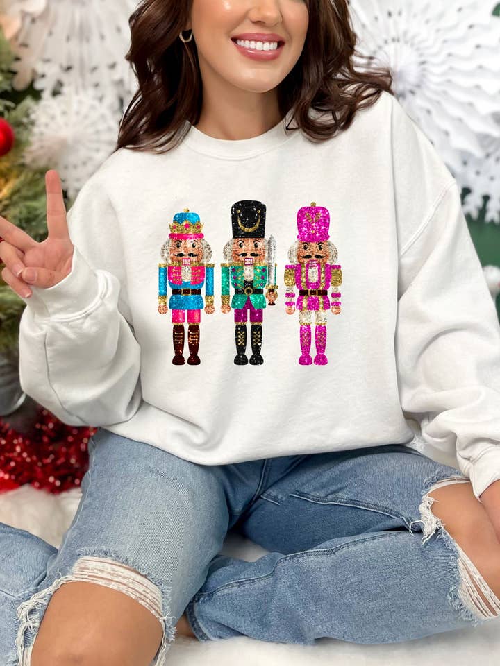 Nu Kustomz LLC - - Wholesale Graphic Sweatshirt - Women's - *PREPPY NUTCRACKER * SEQUIN EFFECT CHRISTMAS SWEATSHIRT