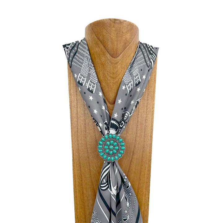 WRS240615-22 Silver metal with green turquoise stone wild rag slide for wholesale by Western Elite Jewelry