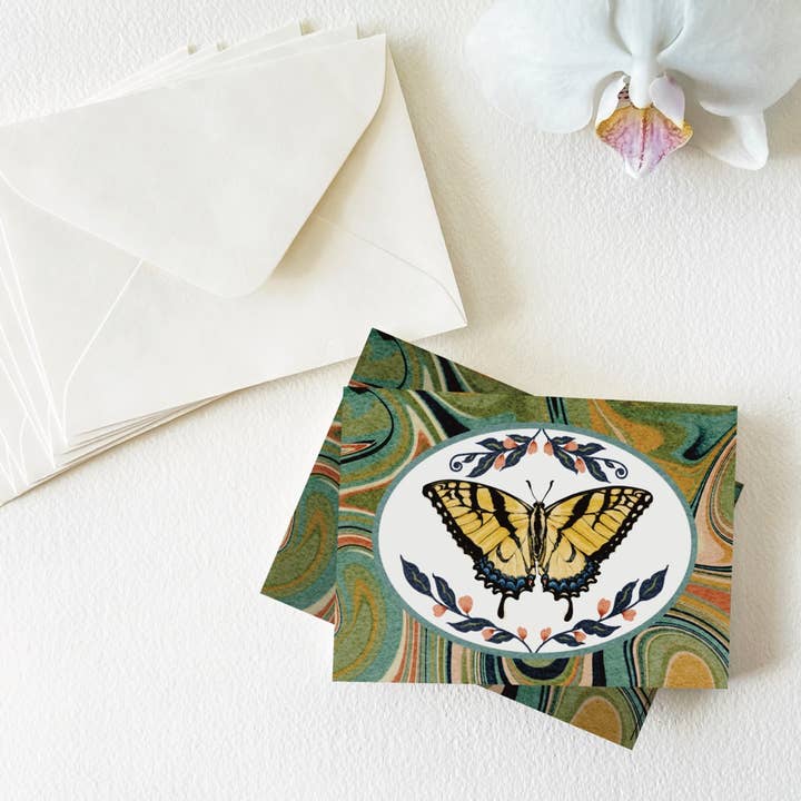 Lot de 8 mini-cartes et enveloppes : Papillon Machaon pour la vente par Folk Meadow