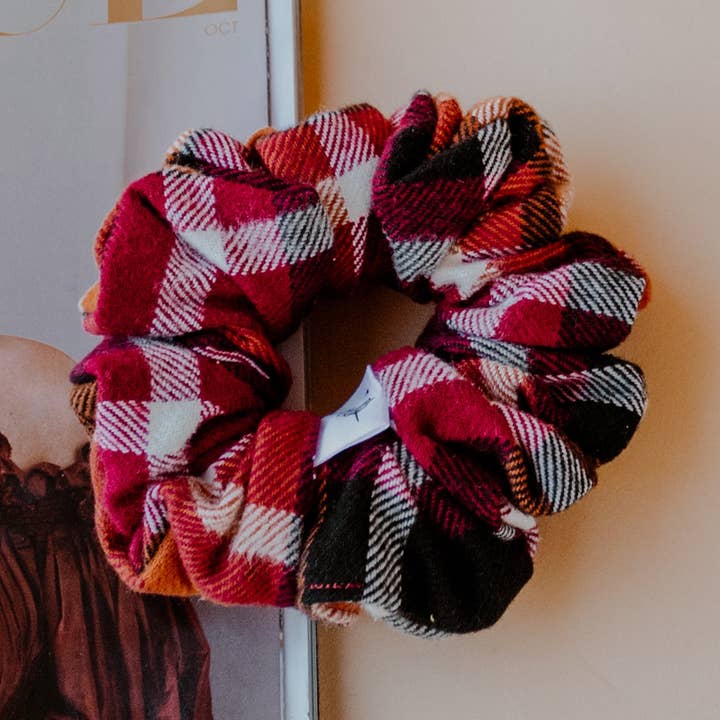 Scarlett Plaid Scrunchie for wholesale by Wild Rose Accessories