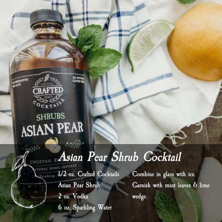 Crafted Cocktails - Wholesale Cocktail Mix/Syrup - Asian Pear Shrub - Cocktail Enhancer & Soda Flavoring