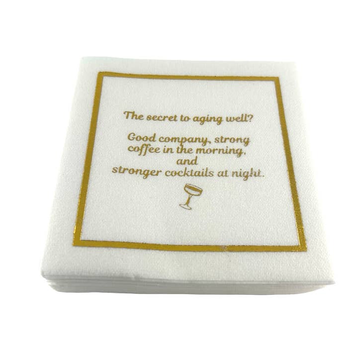 Linen-Feel Cocktail Napkins, Secret to Aging for wholesale by Maven Home