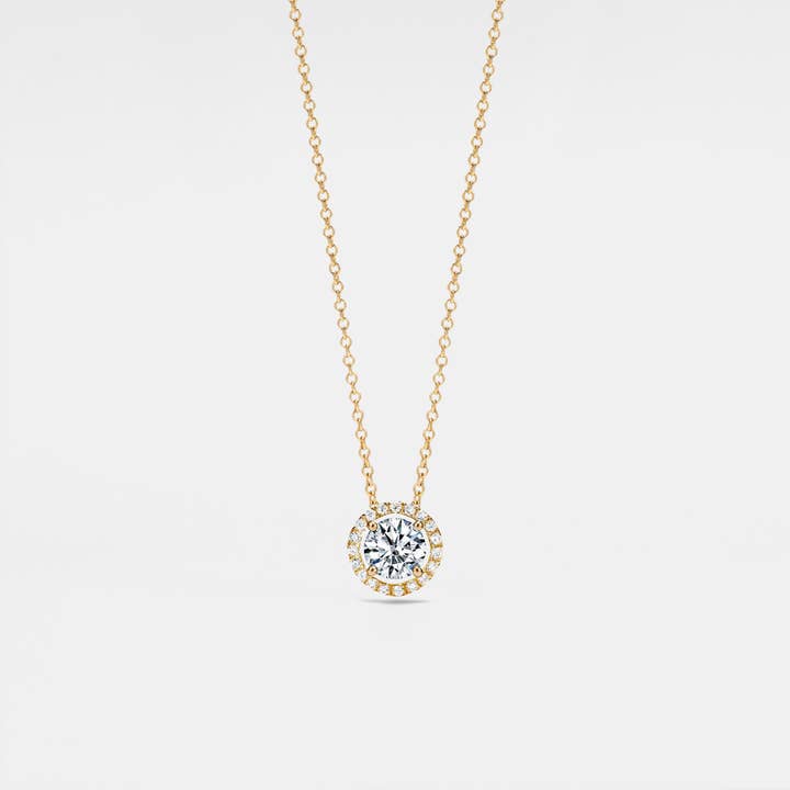 Perimade & Co. LLC - Wholesale Pendant/Charm Necklace - Four-Prong Moissanite Halo Necklace in 925 Sterling Silver