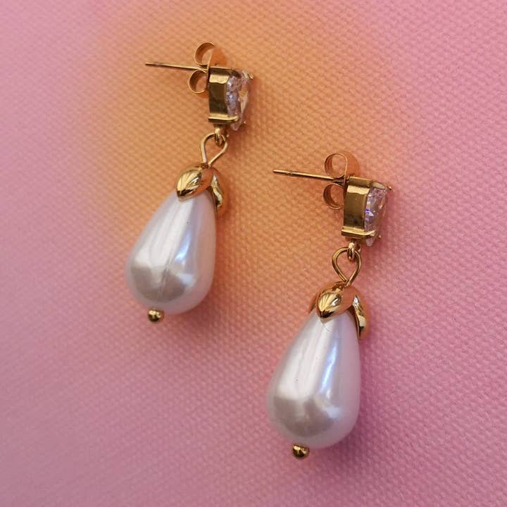 Pendientes lágrima perla & brillante para venta al por mayor de Pampa Mia