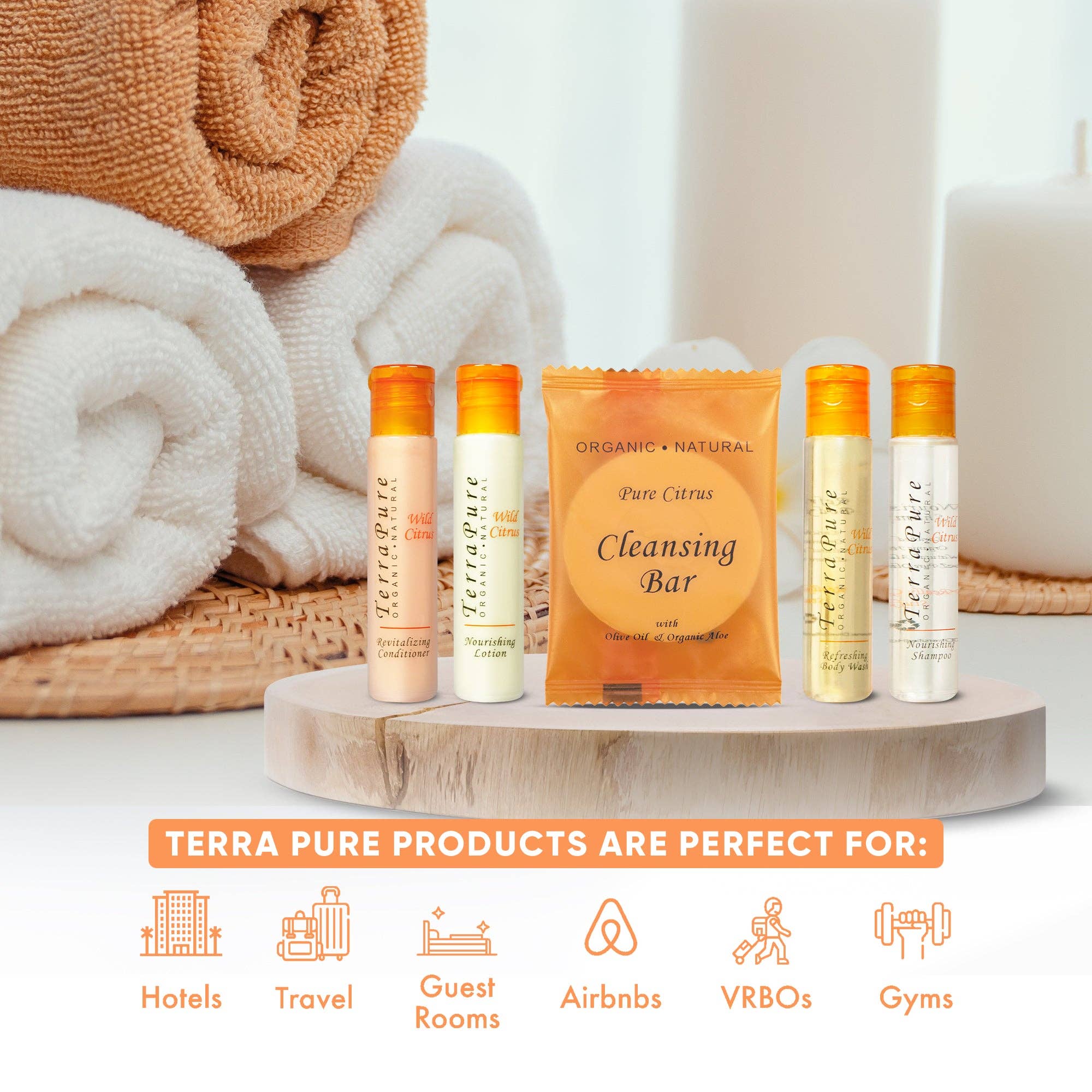 Diversified Hospitality Solutions – Engroshandel Bade- og kropssæt – Terra Pure Wild Citrus Hotel Sæber og Toiletartikler Bulk Sæt | 1-Shoppe All-In-Kit til Hoteller | 1oz Shampoo & Balsam, Body Wash, Lotion & 1.25oz Sæbebar | Rejsestørrelse Toiletartikler 75 Stykker1