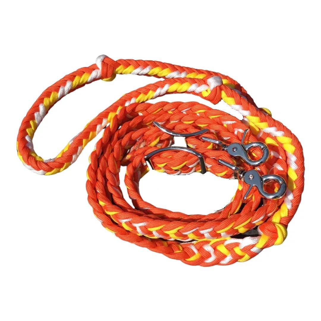 Smart Horse Gear – wholesale Horseback riding gear – Braided Barrel / Roping Reins 8 ft with 2 Nickel Plated Scissor Snaps Multi Tone Colors6