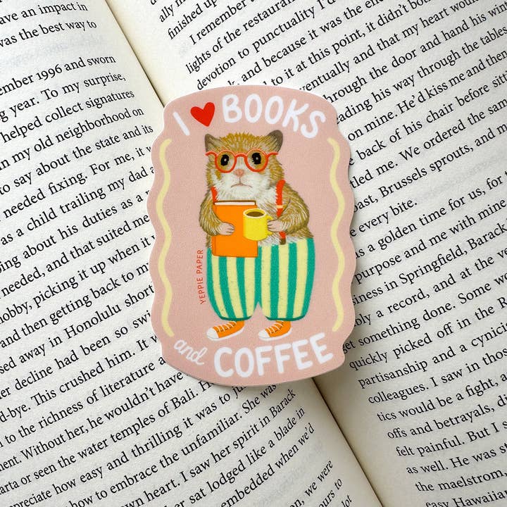 Yeppie Paper - Wholesale Sticker - Books and Coffee Loving Bookish Hamster Sticker3