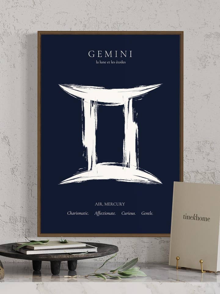 Afdruk op poster met dierenriem en astrologie van GEMINI. A4, A3, A2. Housewarming cadeau-idee. Vintage kunstdruk. Moederdagcadeau, museumkunst, esthetiek voor wholesale door Gabrielle Dalsan