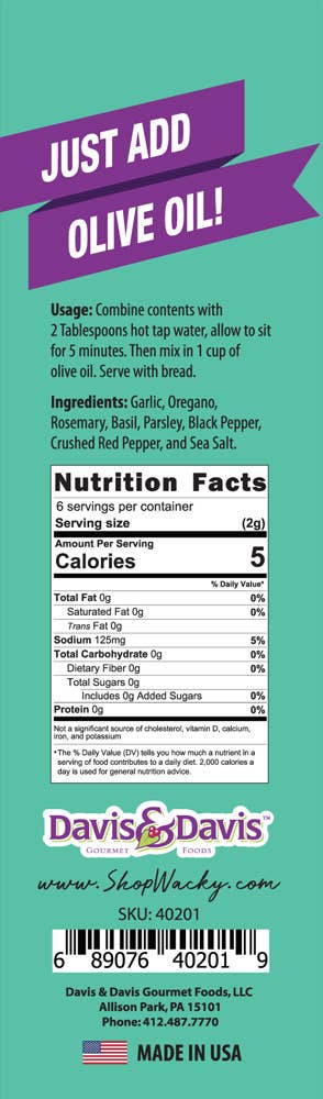 Davis & Davis Gourmet Foods - Wholesale Dip - Tuscan Oil Stick Mix .4oz1