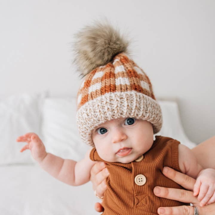 Huggalugs - Wholesale Beanie - Kids - Sienna Buffalo Check Pom Pom Beanie Hat Baby & Kids