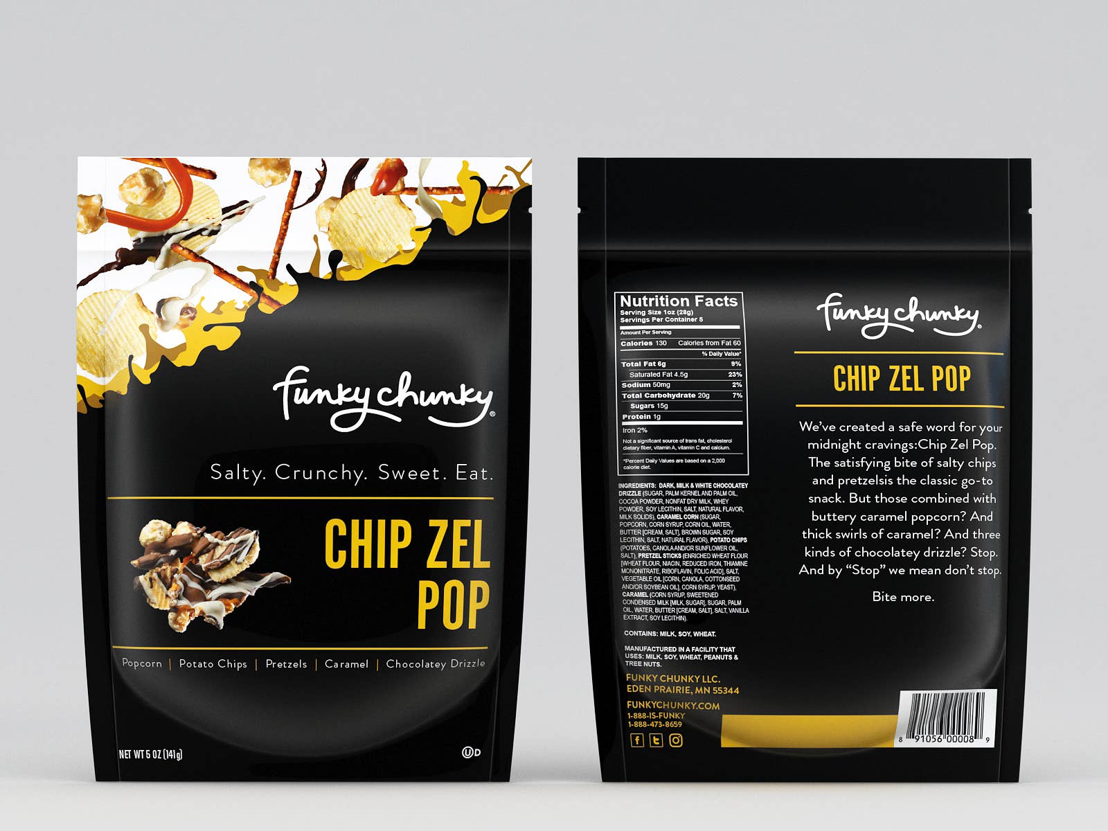 Funky Chunky - Wholesale Popcorn - Chip Zel Pop | Caramel Popcorn with Chocolate | 5-ounce Bags2