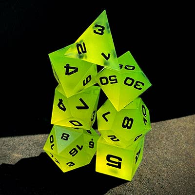 Solar Flux 7-Piece Resin Dice Set for wholesale by Aether Objects
