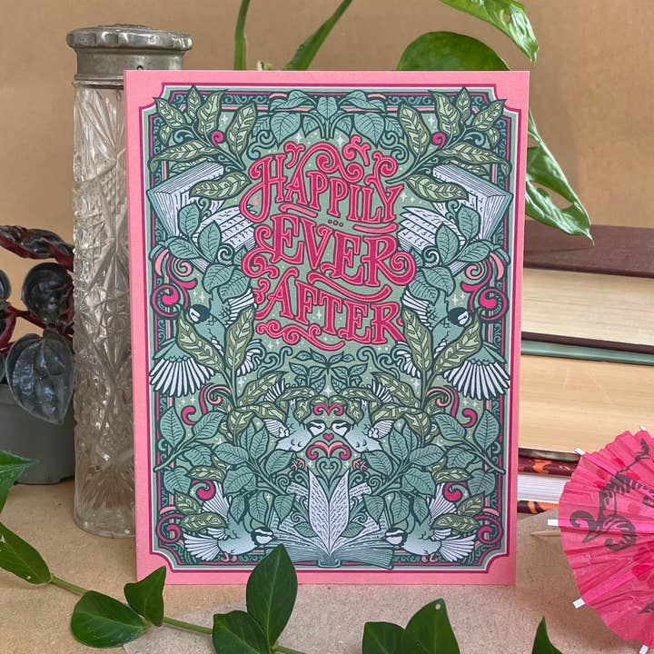 flight & fancy - Wholesale Wedding Card - Happily Ever After Card. Pink & Green Wedding Card
