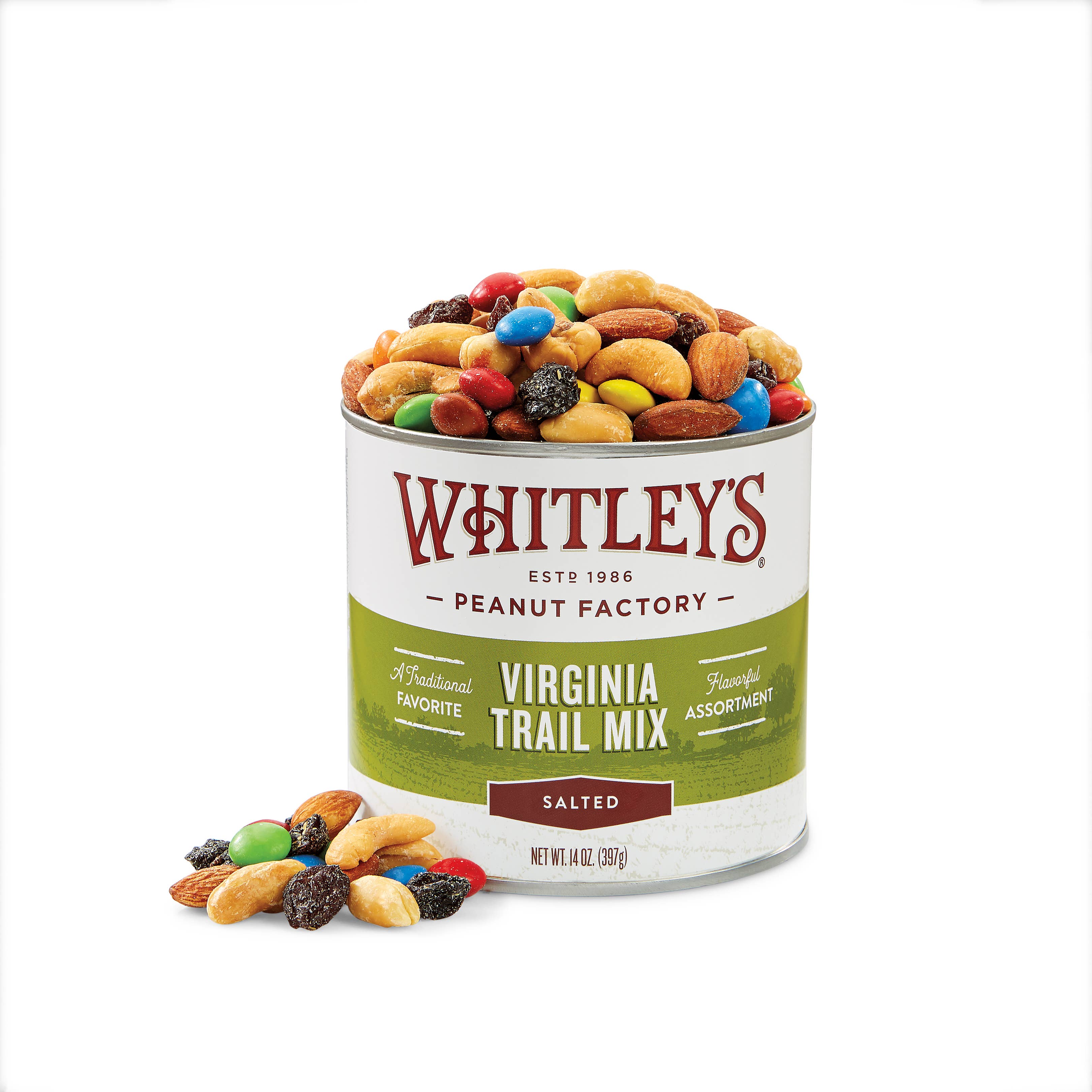 Whitley's Peanut Factory - Wholesale Trail Mix - 14 oz. Tins Virginia Trail Mix