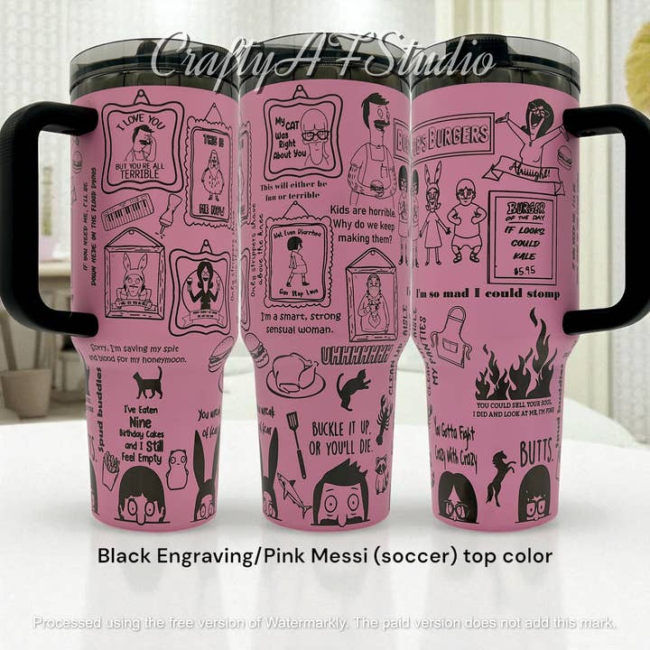 40oz Bob's Burgers-tema lasergraveret tumbler for engroshandel hos Crafty AF Studio